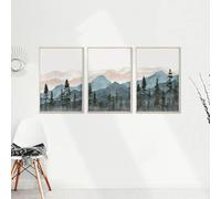 CWBLYZ Art Decor,Abstract Blue Watercolor Mountains Rivers Mountains Trees Wall Art Canvas Paintings Nordic Poster Print Picture Living Room Home Decoration-30 * 50cm*3PCS (No Frame)