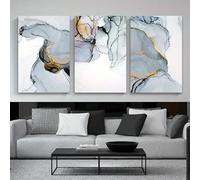 CWBLYZ Art Picture,Abstract Gray Line Wall Art Canvas Painting Modern Golden Blue Smoke Art Poster Print Picture for Living Room Kitchen Decoration-30 * 40cm*3/(12 * 16inch*3) Unframed