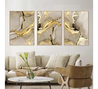 Art Prints-3 Pieces Abstract Beige Gold Marble Luxury Canvas Painting Posters and Prints Modern Wall Art Pictures Living Room Kitchen Office Home Decor-50 * 60cm (No Frame)