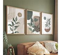 CWBLYZ Bathroom Decor,Abstract Leaves Sun Mountain Lines Rainbow Landscape Wall Art Posters and Prints Canvas Painting Pictures for Living Kitchen Room Decor-(50 * 60cm)*3PCS