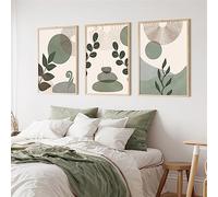 CWBLYZ Bathroom Decor,Boho Abstract Leaves Line Geometric Green Posters Minimalist Wall Art Canvas Painting Print Pictures Living Room Bedroom Kitchen Decor-(50 * 60cm)*3PCS