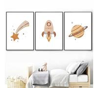 CWBLYZ Pictures,Abstract Cartoon Space Rocket Planet Star Wall Art Canvas Painting Modern Poster Prints Pictures For Living Room Bedroom Decoration-50 * 60cm*3PCS (No Frame)
