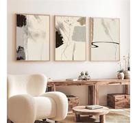 CWBLYZ Pictures,Modern Neutral Brush Strokes Beige Gray Black Abstract Canvas Painting Simple Wall Art Poster Prints for Living Office Room Home Decor-60 * 75cm-3Pcs (No Frame)