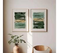 CWBLYZ Set of 2-Modern art gold green abstract poster watercolor wall art canvas painting print picture Living Kitchen Office Bedroom Home Room Decoration-50 * 70cm (Unframed Print)