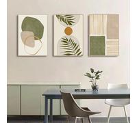 CWBLYZ Wall Posters,Abstract Simple Shapes Illustrations Poster Boho Green Canvas Painting Tropical Leaves Wall Art Print Picture Living Room Decor-60 * 80cm*3/(24 * 31inch*3) Unframed