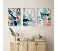 CWBLYZ Wall Posters,Canvas Print, Blush Teal Strokes, Abstract Multicolor Paint Wall Art, Watercolor Picture for Living Kitchen Office Room Bedroom Kitchen Decor-60 * 70cm*3/(24 * 27inch*3) Unframed