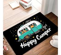 CWCMZDH Happy Camper Doormat, Soft Absorbent Non-Slip Entrance Mat with Retro RV Design, Perfect for Home Decor & Outdoor Enthusiasts