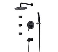 CWCQGH 10 Inch Rain Shower System Black Shower Faucet Set with Tub Spout, Wall Mounted Shower Combo Set Brass Rain Mixer Shower with Shower Head, 2 Mode Handheld Shower, Body Sp