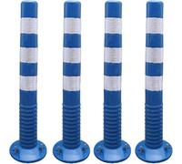 CWCQGH 4-Pack Soft Rubber Traffic Bollards with Reflective Collars, Green & White Delineator Posts for Parking & Traffic Control, Flexible PU Material,Blue+white