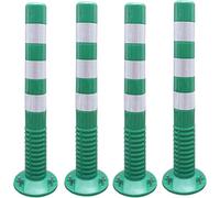 CWCQGH 4-Pack Soft Rubber Traffic Bollards with Reflective Collars, Green & White Delineator Posts for Parking & Traffic Control, Flexible PU Material,Green+white