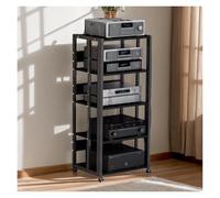 CWCQGH 5 Tier Rack Media Stand with Wheels Audio Video Shelving Unit for CD DVD Record Player & Game Console Storage Stylish Stereo Cabinet for Home & Office Theater