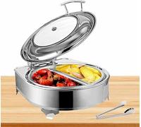 CWCQGH 6L Round Heating Flat Chafing Dish, Heated Dish With Stainless Steel Buffet, Marie Bain, Electric Plate Heating For Catering, Buffets And Parties,Gn1/2