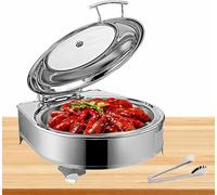 CWCQGH 6L Round Heating Flat Chafing Dish, Heated Dish With Stainless Steel Buffet, Marie Bain, Electric Plate Heating For Catering, Buffets And Parties,Gn1/1