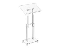 CWCQGH Adjustable Clear Acrylic Podium Stand with Lockable Wheels - Rolling Lectern for Classroom Church Concerts and Speeches Height & Angle Adjustable Pulpit
