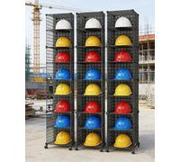CWCQGH Adjustable Hard Hat Storage Rack with Wheels - Stackable Safety Helmet Display Shelf for Retail Store, Movable Design for Efficient Organization and Easy Access,Black-111x37x192cm