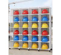 CWCQGH Adjustable Hard Hat Storage Rack with Wheels - Stackable Safety Helmet Display Shelf for Retail Store, Movable Design for Efficient Organization and Easy Access,White-144x37x146cm