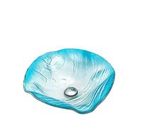 CWCQGH Bathroom Sink Countertop Sink Tempered Glass Hand Painted Waterfall Spout Basin Bathroom Sink Blue Vessel Sink (A One Size)