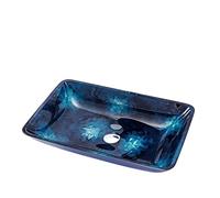 CWCQGH Bathroom Sink Countertop Sink Vintage Style Hand Painting Art Countertop Bathroom Hand Basins Blue Glass Vessel Bathroom Sink Single Bowl Shampoo Basin Vessel Sink (A Package One Size)