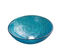 CWCQGH Bathroom Vessel Sink, Tempered Glass Round Vessel Sink with Waterfall Faucet Modern Hand Painted Sky Blue Vessel Sink with Pop Up Drain,A