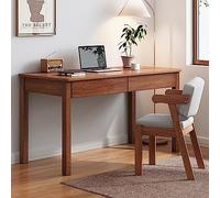 CWCQGH Compact Solid Wood Walnut Computer Desk with Drawers - Stylish Home Office Workstation for Small Spaces, Perfect for Remote Work and Study,Walnut-80x50x75cm