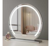 CWCQGH Dimmable LED Round Black Vanity Mirror - 40cm, 360° Rotation, 3 Color Lighting - Ideal Makeup Dressing Table Mirror for Home & Professional Use,Silver-50 cm