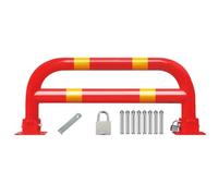 CWCQGH Double Layered Bars Steel Foldable Safety Bollard Post, Foldable Parking Pole Barrier with Lock & 8 Ancher Bolts Sensitive Area Garage Parking Lot,Yellow Red-31.5x13in