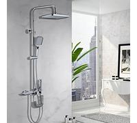 CWCQGH Exposed Shower System, 4 Functions Shower Faucet Set with Rainfall Shower Head, Hand Shower, Waterfall Tub Faucet, Bidet Sprayer, Led Temperature Display,Chrome,Chrome,Chrome