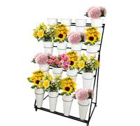 CWCQGH Flower Display Rack 4 Layers Of 16 Barrels With Wheels Outdoor Iron Plant Stand, Removable Display Stand, For Garden