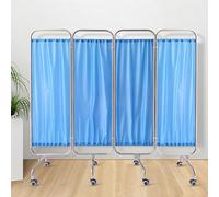 CWCQGH Medical Privacy Screen on Wheels, 4 Panel Folding Room Dividers - Free-Standing Mobile Stainless Steel Divider Curtains in Blue for Healthcare Facilities