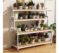 CWCQGH Metal Plant Stand with Wheels for Living Room Balcony Garden Tiered Flower Pot Holder Display Stand (4 Layers of White47.2/120cm )