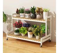 CWCQGH Metal Plant Stand with Wheels for Living Room Balcony Garden Tiered Flower Pot Holder Display Stand (2 Layers of White47.2/120cm )