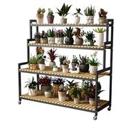 CWCQGH Metal Plant Stand with Wheels for Living Room Balcony Garden Tiered Flower Pot Holder Display Stand (4 Layers of Black39.4/100cm )