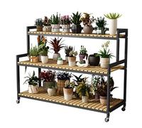 CWCQGH Metal Plant Stand with Wheels for Living Room Balcony Garden Tiered Flower Pot Holder Display Stand (3 Layers of Black47.2/120cm )