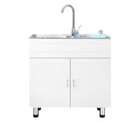 CWCQGH Professional Stainless Steel Outdoor Sink, Kitchen Sink with Cabinet, Floor Bathroom Cabinet with Hot Water Faucet, Multi-Purpose Floor Unit for Garage, Bar, Laundry,75x40cm/29.5x15.7in
