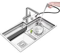 CWCQGH Sink Kitchen Sink Stainless Steel Stepped Single Sink 31 Inch Handmade Sink Household Vegetable Sink High and Low Under Counter Basin