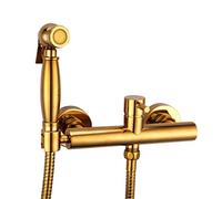 CWCQGH Solid Brass Toilet Handheld Spray Portable Bidet Shower Sprayer Set with Hot and Cold Shower Faucet Rose Gold & Chrome Seat Muslim Toilet Shattaf,Chrome,Gold