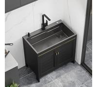 CWCQGH Square Kitchen Sink with Stainless Steel Faucet One-Piece Black Cabinet Sink 60x45CM Ideal for Outdoor Balcony and Kitchen Use,Black-72 * 45cm
