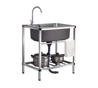 CWCQGH Stainless Steel Freestanding Sink,Single Bowl Unit Free Standing Utility Sink,Stainless Steel Laundry Hand Washing Station with hose,for Hotel/Restaurant/Catering/Kitchen,A-68x44x75cm