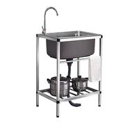 CWCQGH Stainless Steel Freestanding Sink,Single Bowl Unit Free Standing Utility Sink,Stainless Steel Laundry Hand Washing Station with hose,for Hotel/Restaurant/Catering/Kitchen,A-48x35x75cm