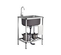 CWCQGH Stainless Steel Freestanding Sink,Single Bowl Unit Free Standing Utility Sink,Stainless Steel Laundry Hand Washing Station with hose,for Hotel/Restaurant/Catering/Kitchen,B-48x35x75cm