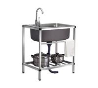 CWCQGH Stainless Steel Freestanding Sink,Single Bowl Unit Free Standing Utility Sink,Stainless Steel Laundry Hand Washing Station with hose,for Hotel/Restaurant/Catering/Kitchen,B-58x43x75cm