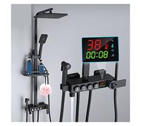 CWCQGH Thermostatic Shower Mixer Set Thermostatic Shower Faucet,Bathroom Faucet Set Digital Display Shower System Rainfall Shower Set Modern Shower for Bathroom,Black-4ways