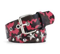 CWCYYDSYY Star Studded Rivet Camouflage Belts Y2K Punk Hip Hop Faux Leather Grommet for Cosplay for Men Women (Star-Red), Red, Large