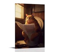 CWDRHD Funny Fat Cat Toilet Poster Modern Ultra Clear Wall Decor Prints Decorative Posters Exquisite Art Decoration Suitable for Office Living Room And RoomFrame-style20x30inch(50x75cm)