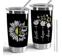 CWEGSJ Inspirational Religious Gifts God Is Within Her She Will Not Fall 20oz Tumbler with Lid and Straw Stainless Steel Insulated Tumbler Faith Hope Love Daisy Gift (Daisy-Faith Hope Love)