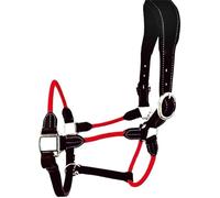 Cwell Equine Deluxe Black Leather and Rope Hybrid Padded Halter FULL/COB/PONY (RED FULL)