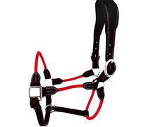 Cwell Equine Deluxe Black Leather and Rope Hybrid Padded Halter FULL/COB/PONY (RED PONY)