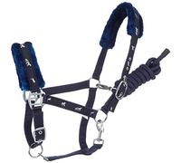 Cwell Equine NEW Horse print fur padded headcollars halter + matching lead set NAVY FULL/COB/PONY (PONY)
