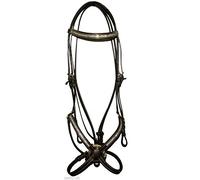 Cwell Equine NEW Leather Crystal Mexican Grackle Bridle With Reins Full/Cob/Pony Black (BROWN, FULL)