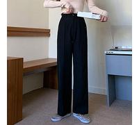 CWENROU Women'S Wide Leg Pants,Retro Solid Color Straight Wide Leg Pants Women Spring And Summer Korean Fashion High Waist Casual Trousers Simple Self-Cultivation Outdoor Sports Party Elegant,Black,S